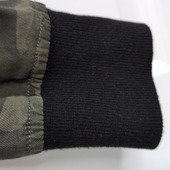 Anthropology Sanctuary Camo Bomber Jacket Zipper Pockets Black Trim Women's M - Picture 7 of 14